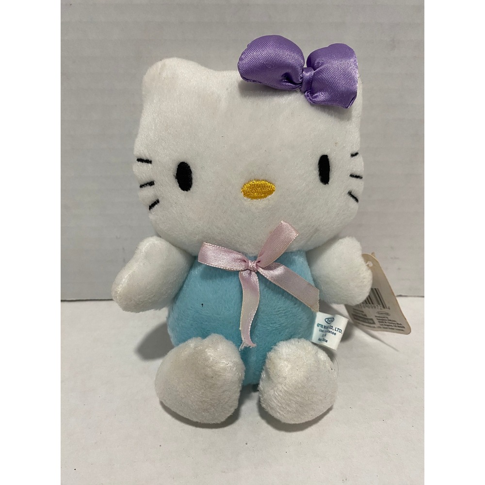 Sanrio Hello Kitty Plush Blue Romper Purple Bow 2006 Partner Licensed 6 inch